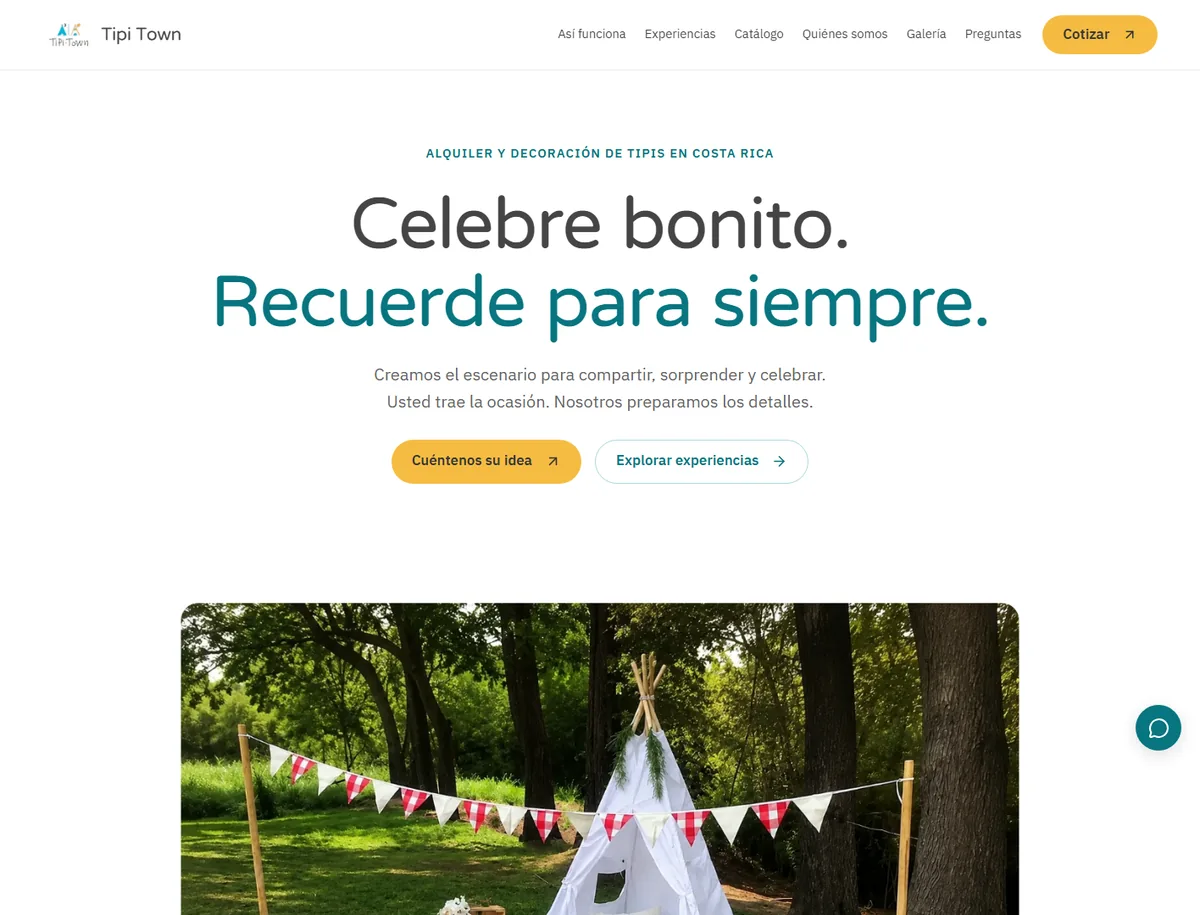 Página de inicio diseñada para Tipi Town